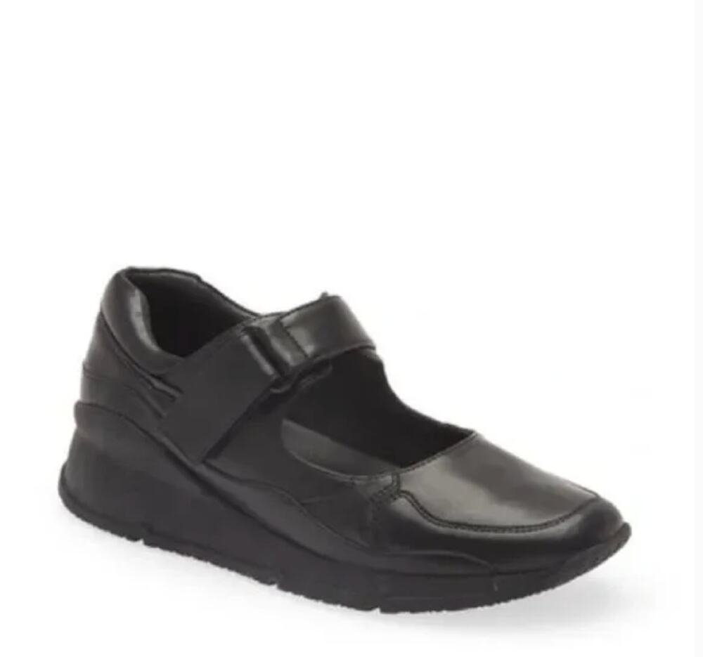 Jeffrey Campbell Kicks Wedge Sneakers 11 Black NWOT Mary Jane Leather Preppy - Picture 1 of 10